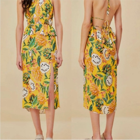 Farm Rio Biriba Yellow Sleeveless Midi Dress Anthropologie NWT Women’s XL - Picture 3 of 16